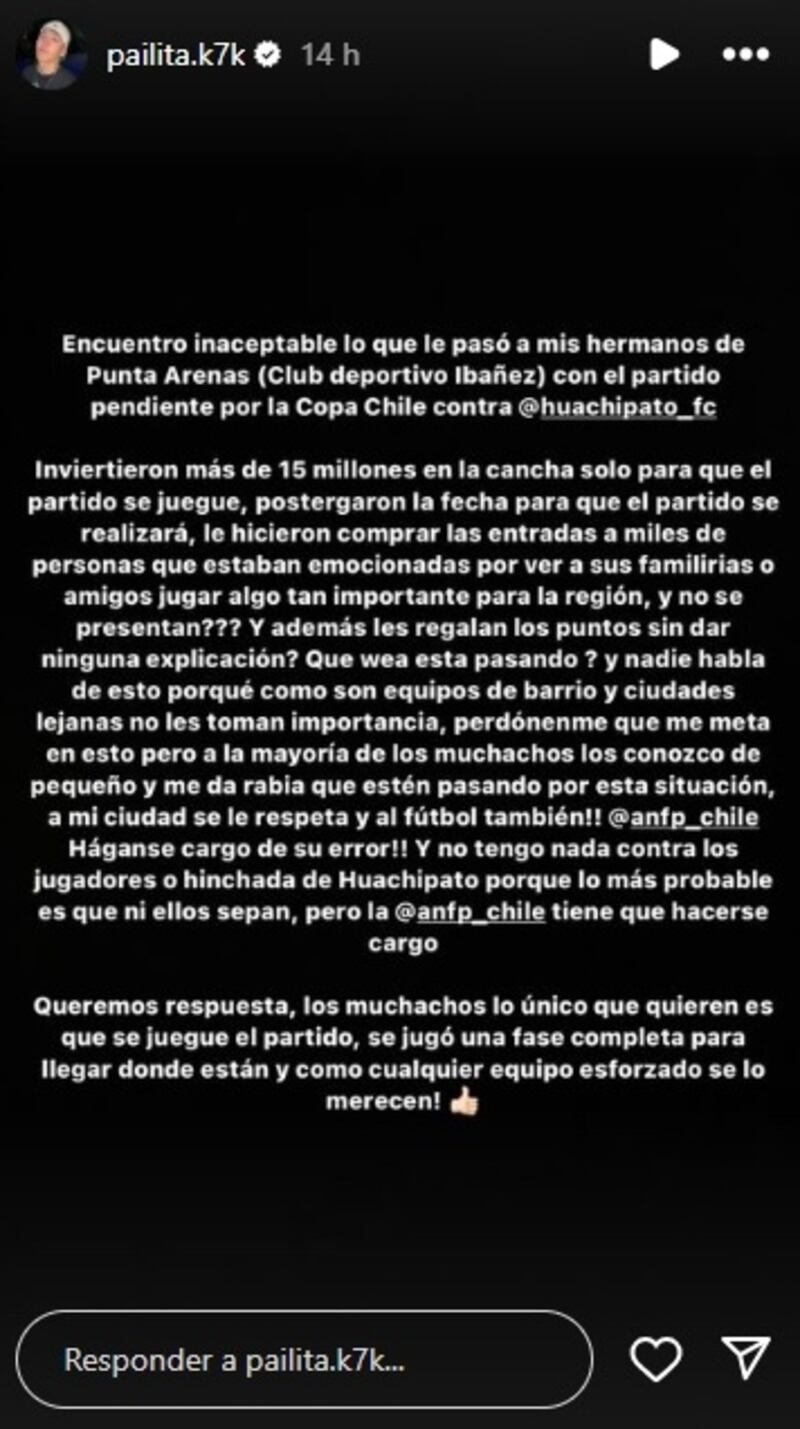 El cantante urbano reclamó en contra de la ANFP por eliminar por secretaría al club austral de la Copa Chile.