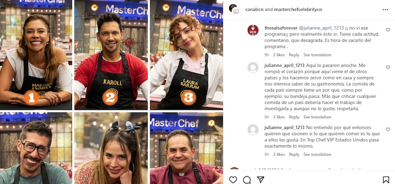Comentarios contra Chris Carpentier en 'MasterChef Celebrity Colombia' 2023