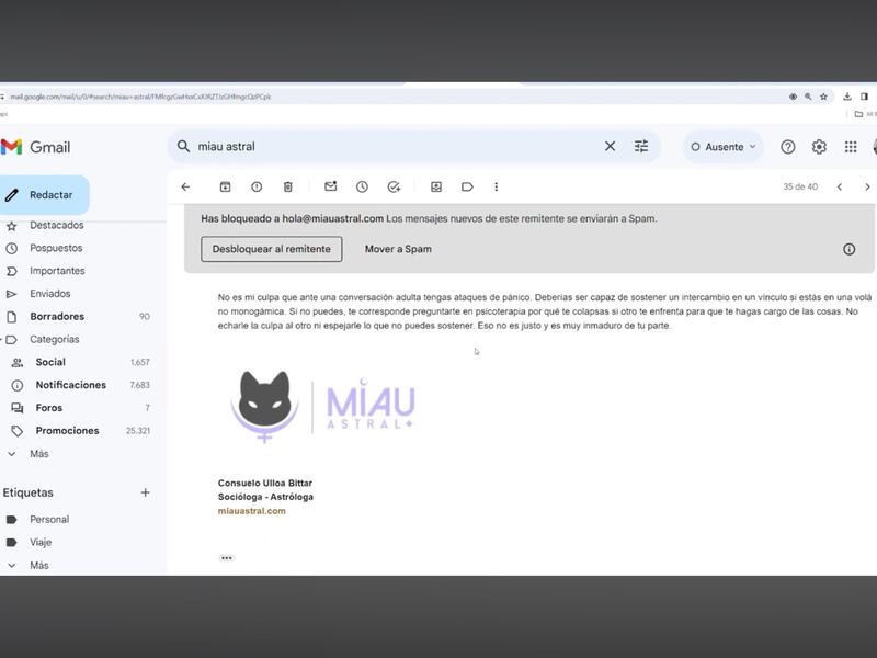 Correos de Miau Astral | Fuente: X