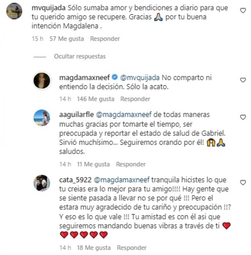 La actriz lamentó la decisión de los familiares de Gabriel Prieto, de no permitirle informar en redes sociales respecto del estado de salud del actor.
