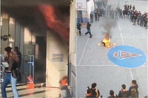 Liceo Lastarria: encapuchados encendieron fuego con bombas molotov a inspectoría