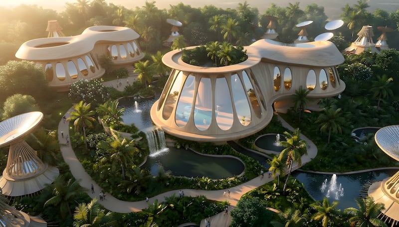 En un modelo arquitectónico desarrollado por MASK Architects, cada módulo habitable está coronado por un espejo parabólico cóncavo de doble eje que sigue el movimiento del sol en tiempo real. Foto: MASK Architects.