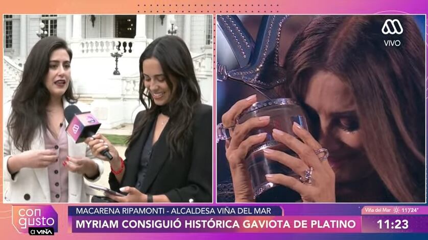 La alcaldesa de Viña del Mar aseguró no haber escuchado una ovación tan estruendosa como la que anoche recibió Myriam Hernández al ser galardonada con la Gaviota de Platino.