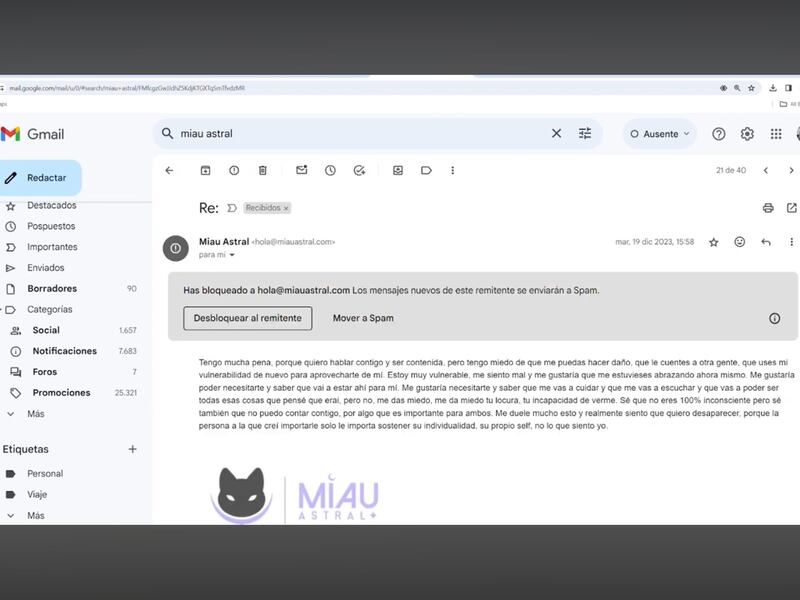 Correos de Miau Astral | Fuente: X